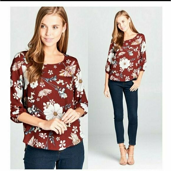 3/4 Sleeves Floral Top - Teal - Picture 6 of 6